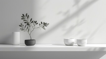 Fototapeta premium Modern Decor with Olive Tree and Minimalist Containers
