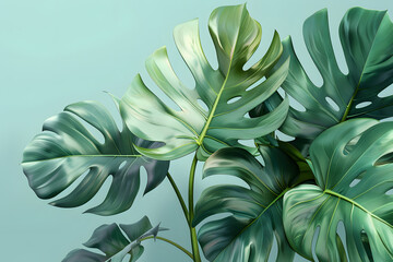 Close up of a green leafy plant on a blue background