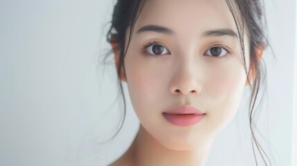 Naklejka premium portrait of an Asian woman on a light background