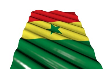 pretty shining flag of Senegal with large folds lay isolated on white, perspective view - any occasion flag 3d illustration..