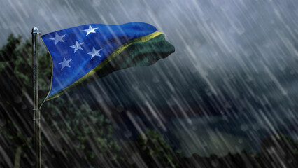 flag of Solomon Islands with rain and dark clouds, bad weather symbol - nature 3D illustration