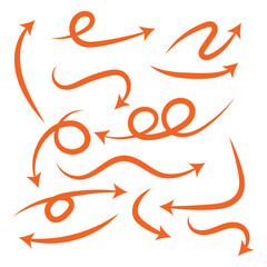 Hand drawn Arrows icons Set. Red arrow icon with various directions. Doodle vector illustration. isolated on a white backgroun