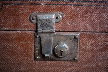 The lock of an old vintage chest. Close-up