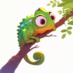 Cartoon Chameleon, Adorable Illustration on a White Background