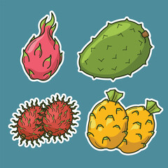 Cartoon Exotic Tropical Fruit Vector Art