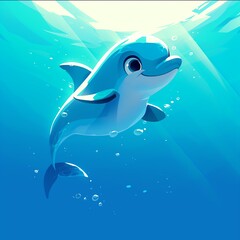 Obraz premium Cartoon Dolphin in a sea, Adorable Illustration