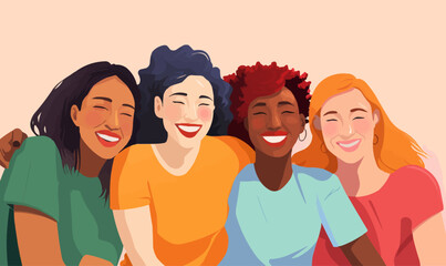multicultural diverse group of women friends smiling happy vector illustration
