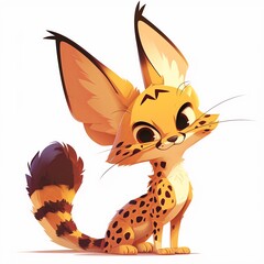 Cartoon Serval, Adorable Illustration on a White Background