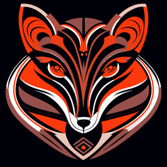 red fox, gray eyes, vector, designer graphics, black background, celtic pattern, vector