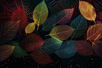 Autumn leaves on black background,  Vector illustration,  Eps 10