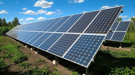 Group of Solar Panels in a Field