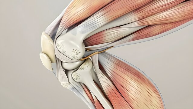 Detailed description of human knee and elbow joint anatomy and motion. Concept Knee joint consists of femur, tibia, patella bones, ligaments, and menisci