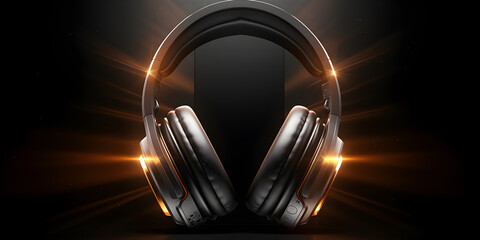 Modern high-quality wireless over-ear headphones neon trendy style on a dark background
