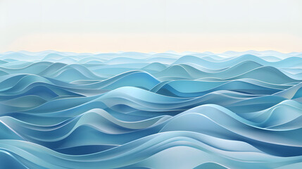 Ocean water waves nature illustration, gradient blue wavy lines. Generative AI.