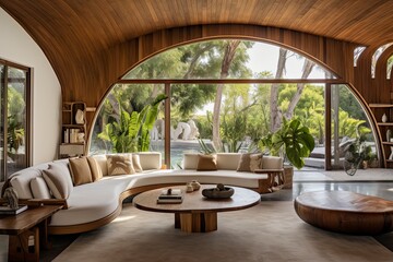 Fototapeta premium Modern Circular Living Room with Garden View
