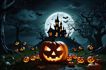halloween background with pumpkin and bats