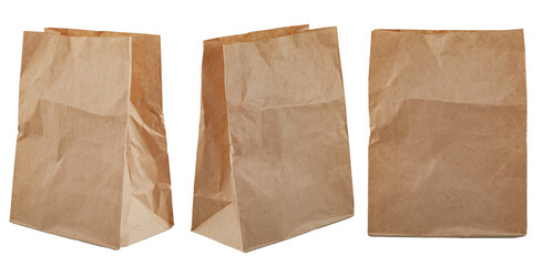 a shopping bag made of kraft brown paper isolated on a white background