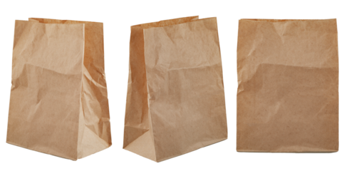 a shopping bag made of kraft brown paper isolated on a white background