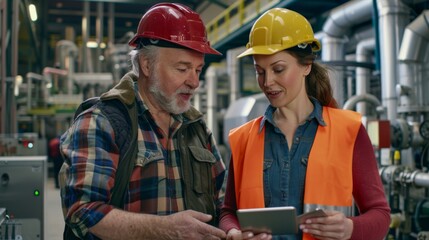 Engineers Discussing Work on Tablet