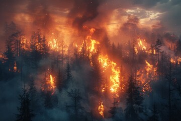 Blazing wildfire engulfs massive forested region