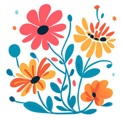 flowers, draw by a kid, color pencil, vector illustration flat 2