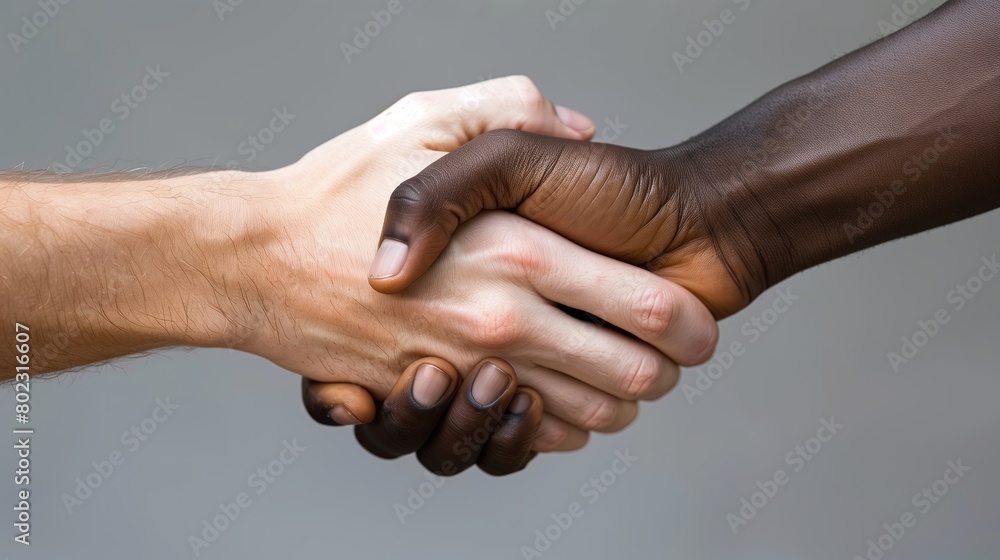 Poster An inclusive image representing unity and friendship, with a handshake between individuals of