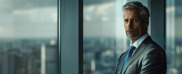 Fototapeta premium Businessman portrait in office, adult male in suit, business person with professional look.