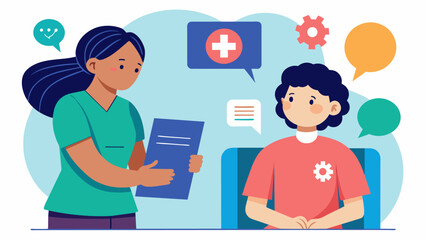Obraz premium A nurse advocating for proper accommodations and understanding for a patient with dyslexia during a hospital stay.. Vector illustration