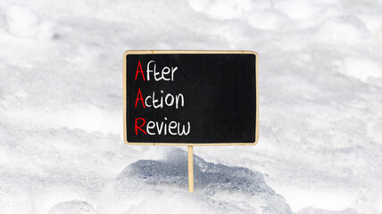 AAR After action review symbol. Concept words AAR After action review on beautiful yellow...