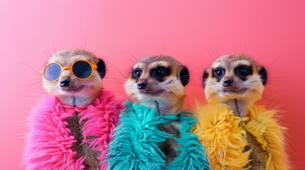 group of meerkat on a pink background