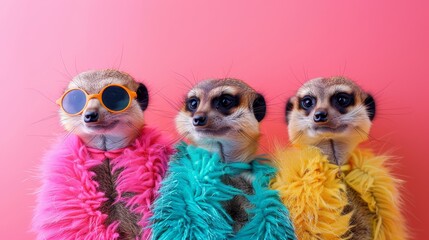group of meerkat on a pink background