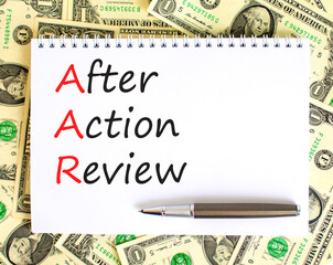 AAR After action review symbol. Concept words AAR After action review on beautiful white note....