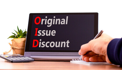 OID original issue discount symbol. Concept words OID original issue discount on beautiful black...