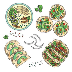 color drawings Mexican food set