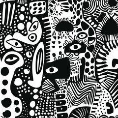 Black & white craft e art doodle vector pattern flat simple design