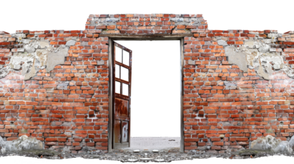 A blank doorway on a grungy decaying brick wall