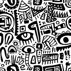 Black & white craft e art doodle vector pattern flat simple design