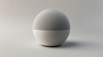 A 3D render of a minimal smart speaker with a smooth, matte finish and elegant design, isolated on white background