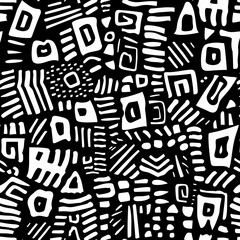 Fototapeta premium Black & white craft e art doodle vector pattern flat simple design