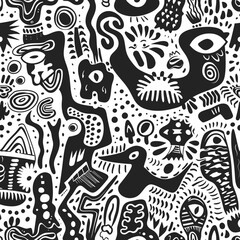 Black & white craft e art doodle vector pattern flat simple design