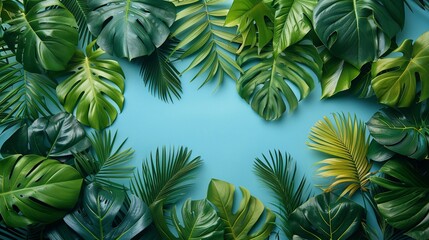 Vibrant tropical leaves on a clear background ideal for desktop wallpapers and graphic designs