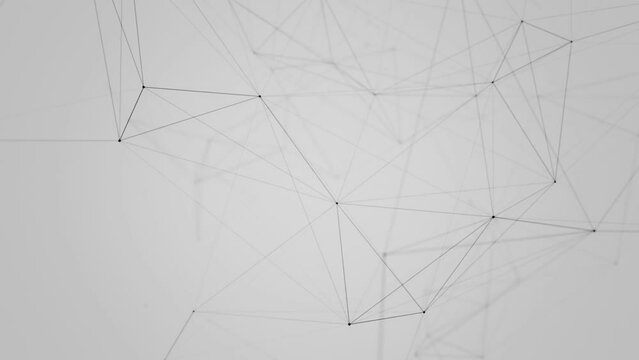 Video screensaver of floating gray abstract futuristic background with moving dots and lines. Modern design of the network web structure. Motion digital 
technology abstract background