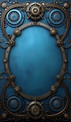 Blue steampunk themed background. AI Generated