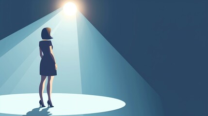 Business Woman in Spotlight at Recruitment Event, Conceptual Vector Illustration