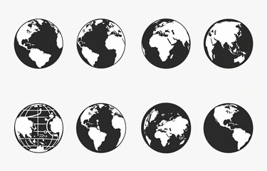 Obraz premium Set of black and white vector globe icons