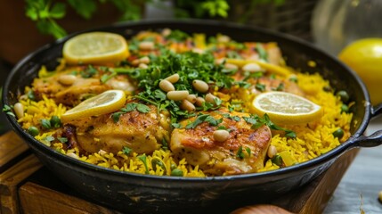 The cuisine of Bahrain. Mahbus is fish or meat with rice.
