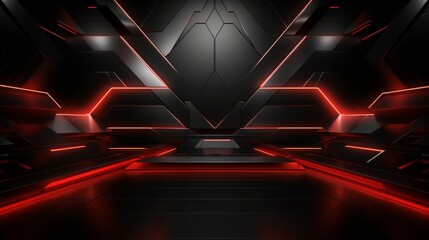 red and black gaming interior, esport broadcast background