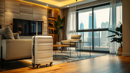 plastic suitcase in the hotel