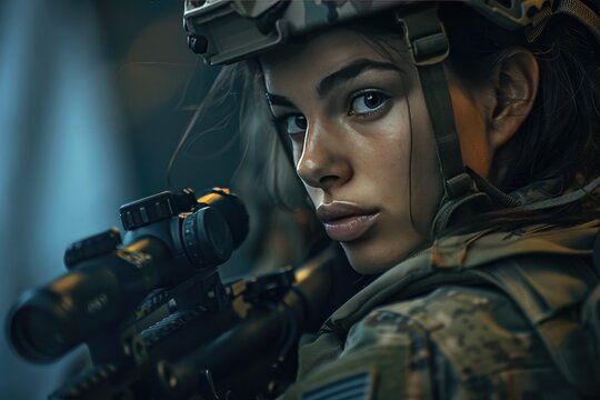 Sentinel of Strength: A Woman Warrior Wielding Rifle