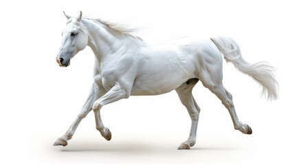 Obraz na płótnie Canvas White horse running forward on a white background